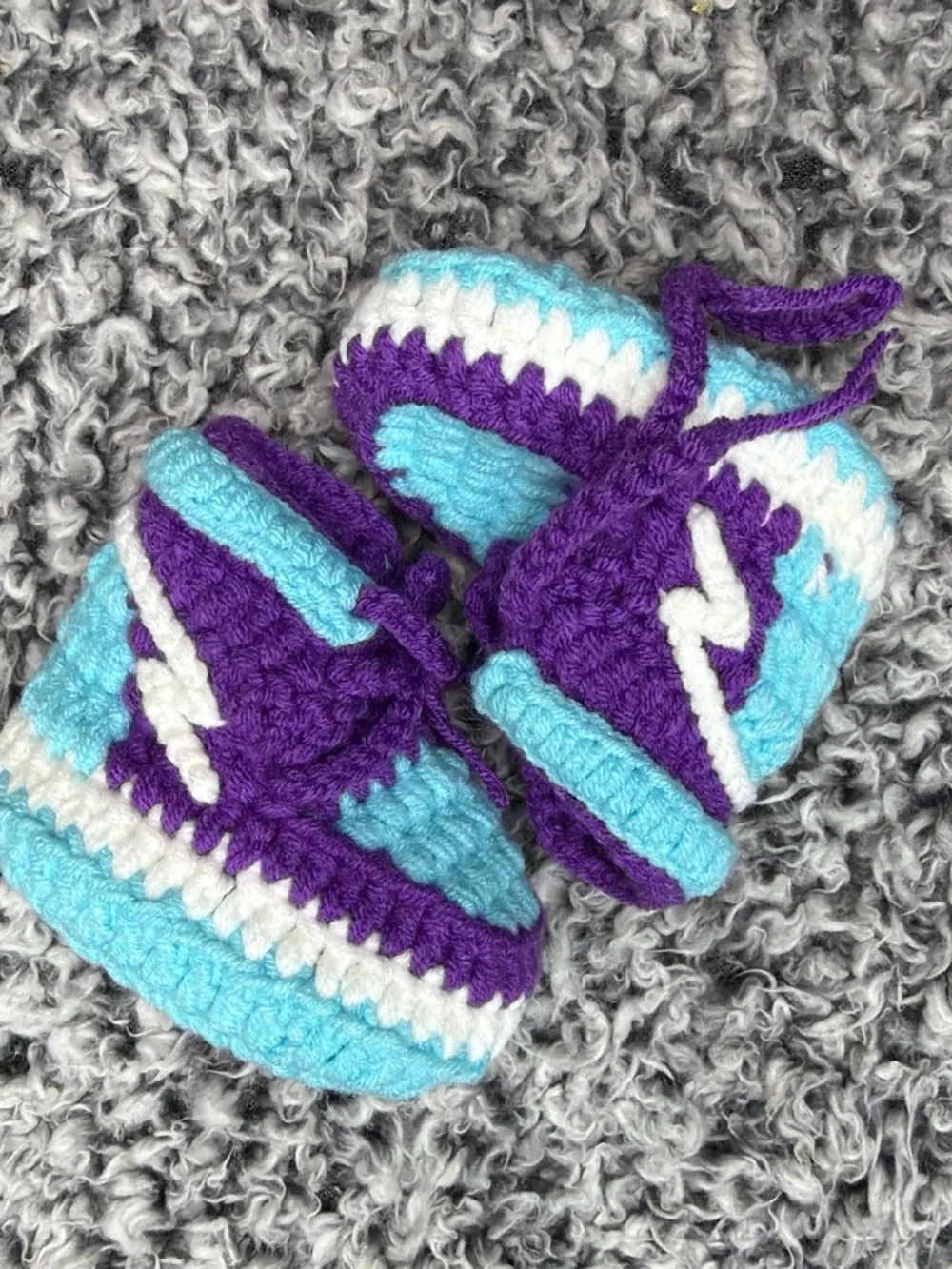 Kids Knit Beanie & Booties Set in Purple, Turquoise & White